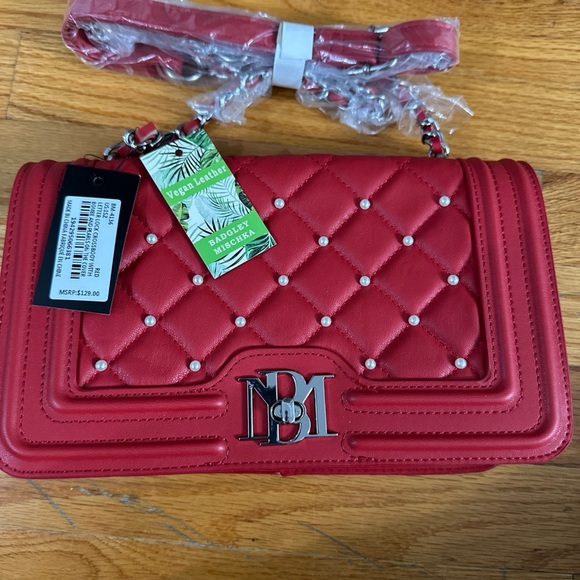 Badgley Mischka Red Quilted Shoulder Bag - Picture 1 of 3